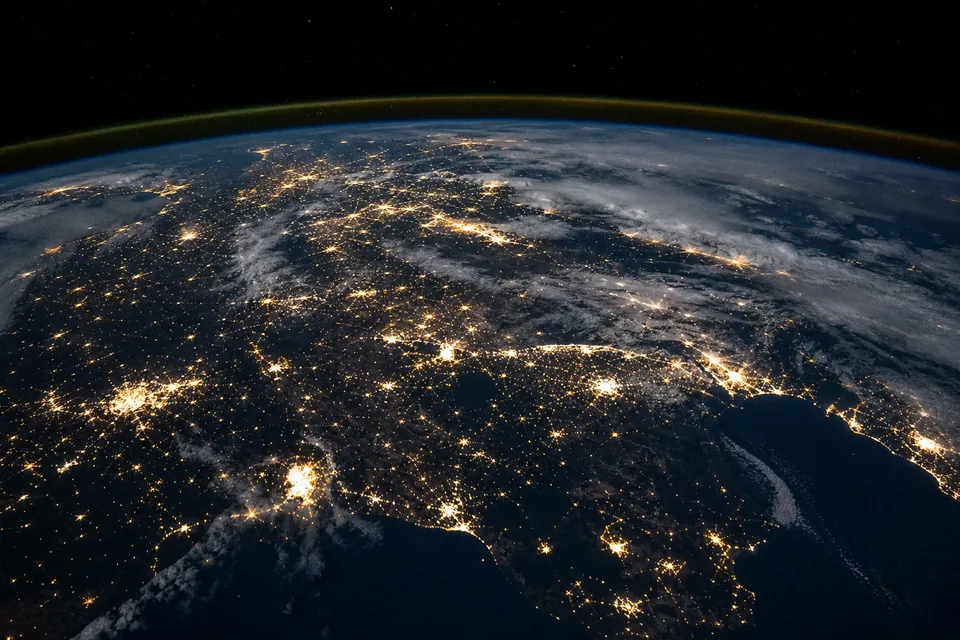 City lights across continents seen from orbit